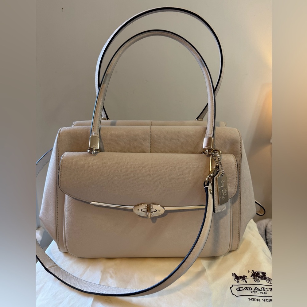 Coach Madison Madeline Cream Handbag with Gold Accents